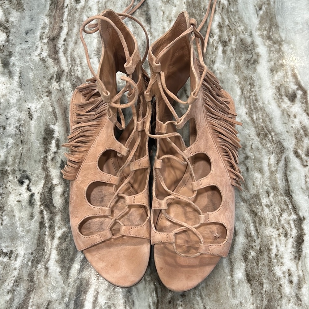 Sigerson Morrison Pink Suede Lace Up Sandals